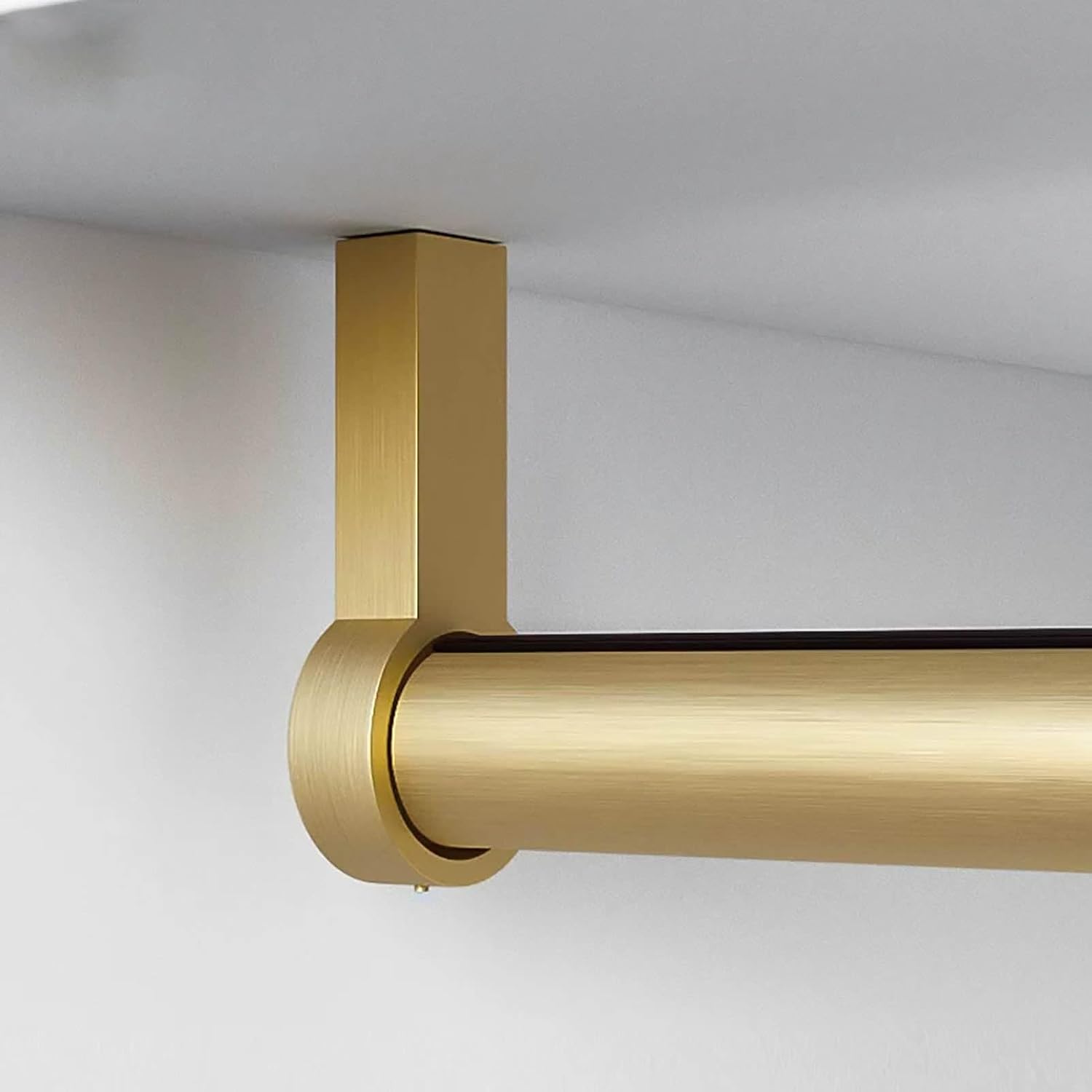 Closet Rod Wall Clothes Hanging Bar for Small Area, Rv Closet Valet Rod Ceiling Support Kit, Cuttable Garment Rack Clothing Rail, Non-Slip Brushed Gold Pole(52 in (132 cm))