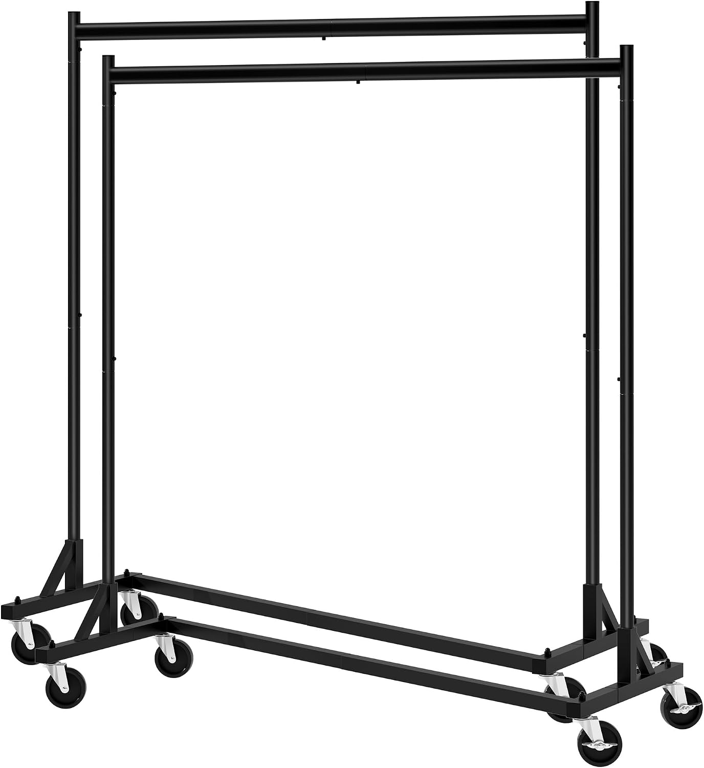Hoctieon Z Rack Set of 2, Rolling Clothing Racks with Z-Base, Heavy Duty Garment Racks Set of 2, Clothes Rack on Wheels with Brakes, Clothes Organizer Rack Set of 2, Black