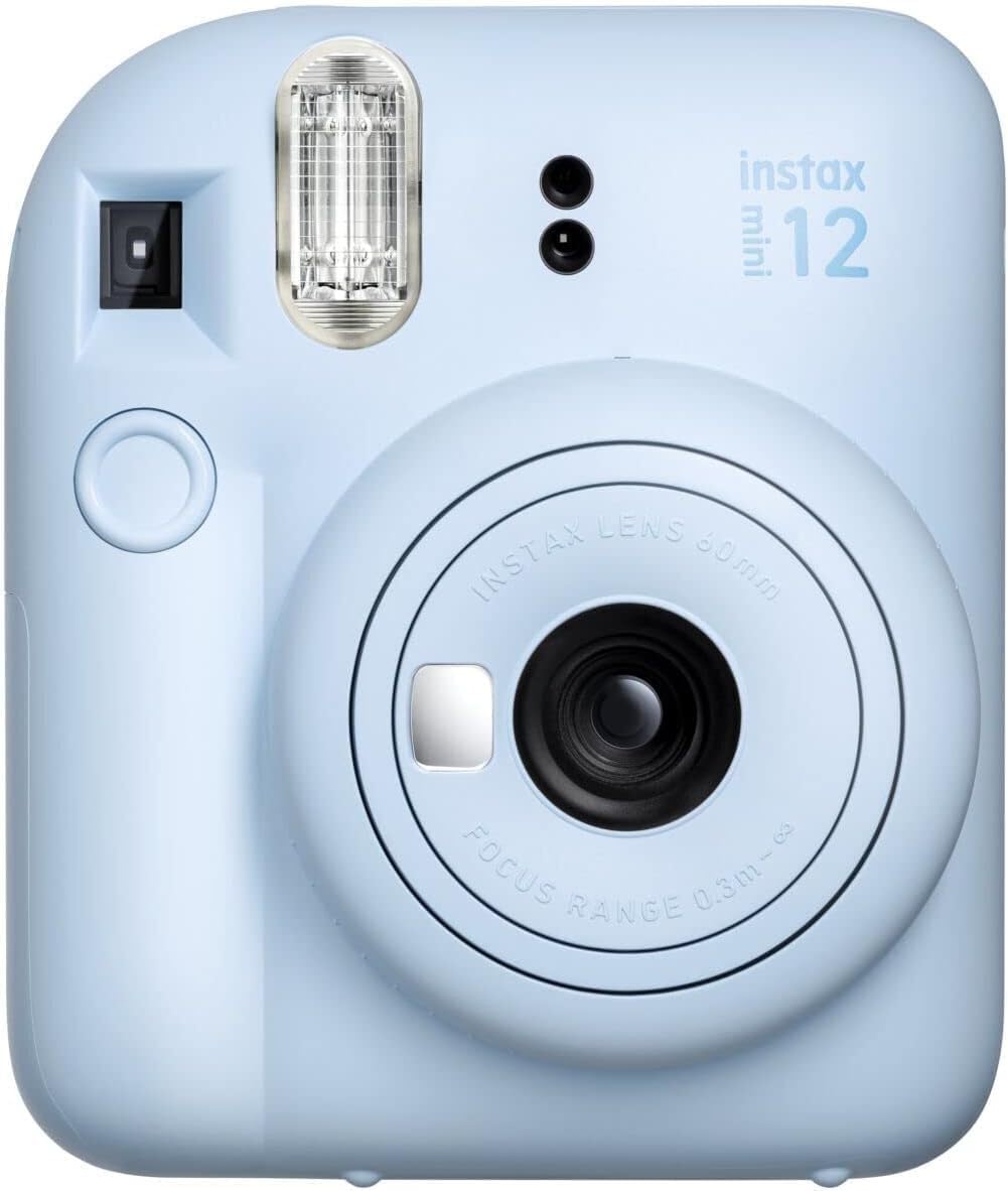 Fujifilm Instax Mini 12 Camera with Fujifilm Instant Mini Film (40 Sheets) Bundle with + Sunshine Photo Microfiber Cleaning Cloth (Pastel Blue)
