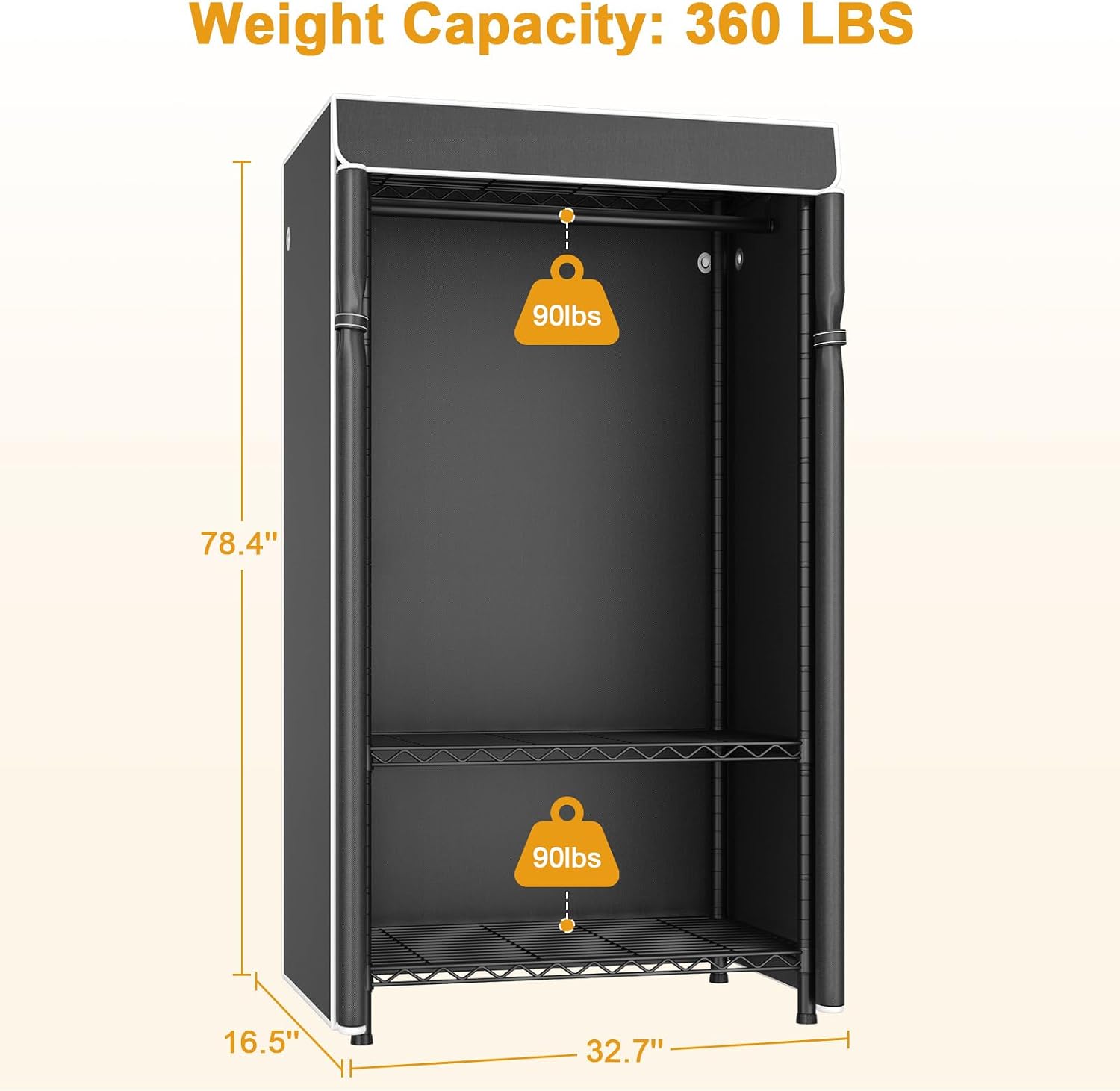 LIFHOME H5C & H50C Clothes Rack with Cover, Portable Closet for Hanging Clothes, Covered Clothing Racks Heavy Duty, Freestanding Garment Racks with Shelves, Black Closet Rack with Black Cover
