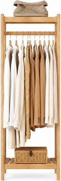 Solid Wood Clothes Rack, Clothing Rack with Shelves for Bedroom, Living Room, Entryway, 16' x 20' x 63', Oak Wood, Natural