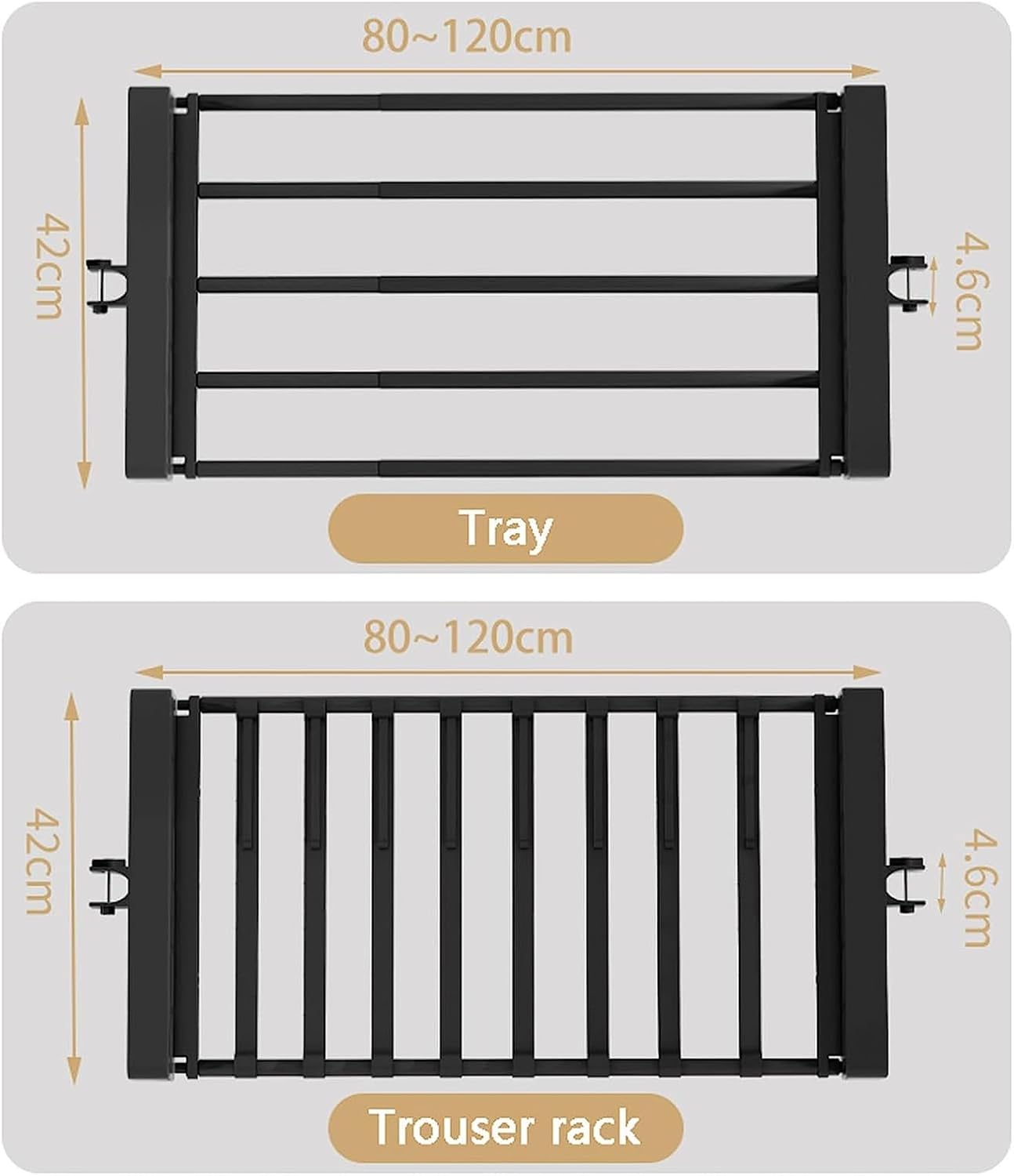 Heavy Duty Garment Rack - Telescopic Coat Hanger with Tray, Height Adjustable Clothes Tidy Rail for Closet Organization