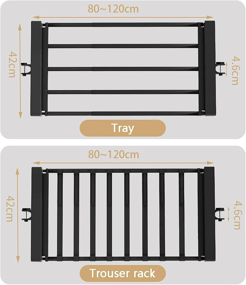 Heavy Duty Garment Rack - Telescopic Coat Hanger with Tray, Height Adjustable Clothes Tidy Rail for Closet Organization