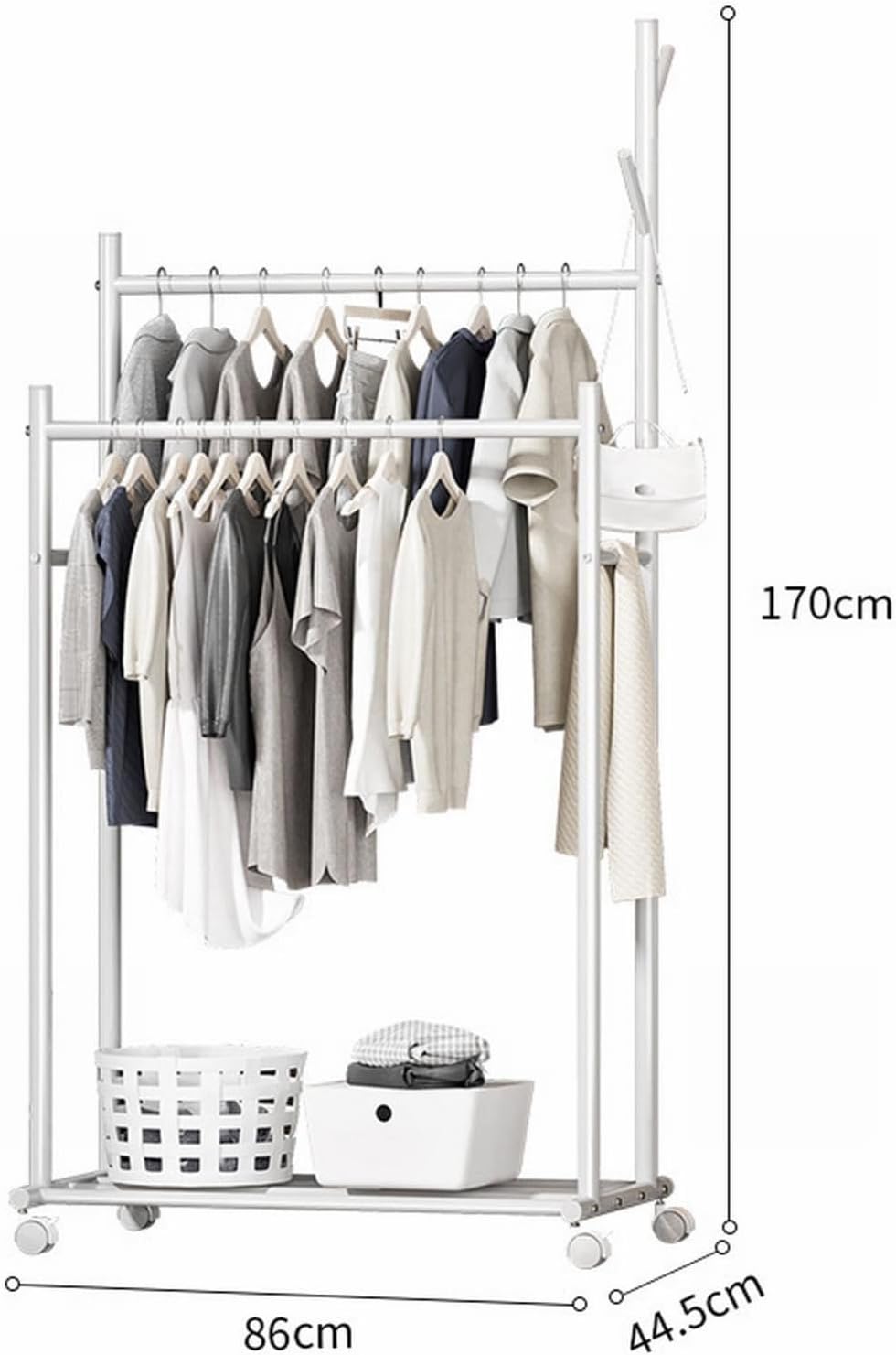 ELZEM Rolling Clothes Rack on Wheels, Double Rod Clothing Garment Rack,Hanging Clothes Organizer for Bedroom,Clothing Store, Hallway A