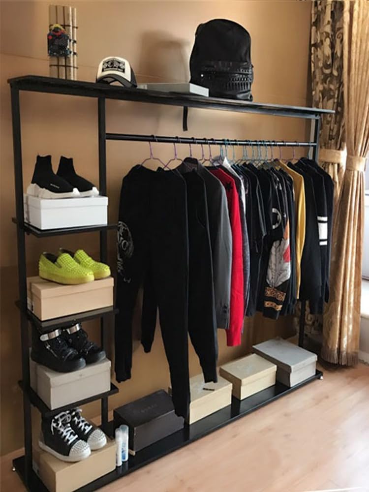 5-Tier Clothing Rack, Free Standing Garment Rack with Shelves for Home,Storage Display Stand for Clothes, Shoes, Accessories – Metal Frame, Space-Saving(Black,47IN)