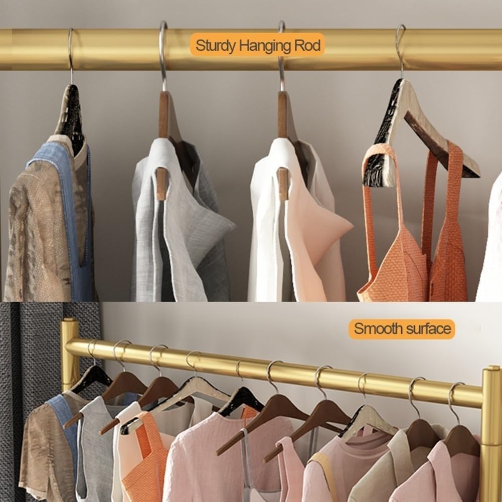 Floor Standing Clothes Rack, Heavy Duty Coat Rack, Dresser, Garment Rack for Hanging Clothes, for Bedroom, Laundry, Bazaar, Single, Bearing 80Kg,Gold-80 * 40 * 150CM