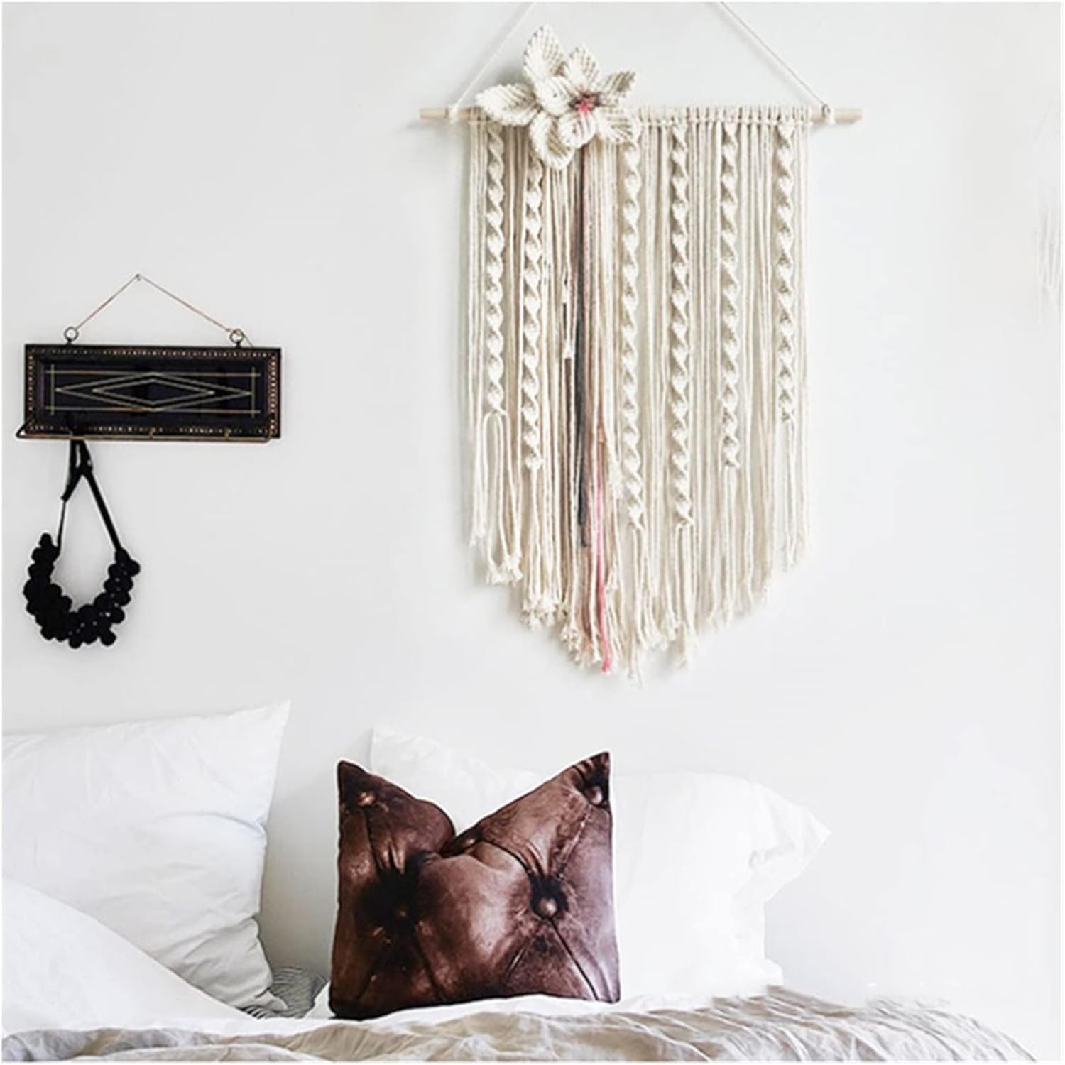 Tapestry Macrame Wall Hanging Tapestry Hand Woven Tapestries Bohemian Craft Decoration for Home Decor Living Room Bedroom (OneColor 45x60cm)