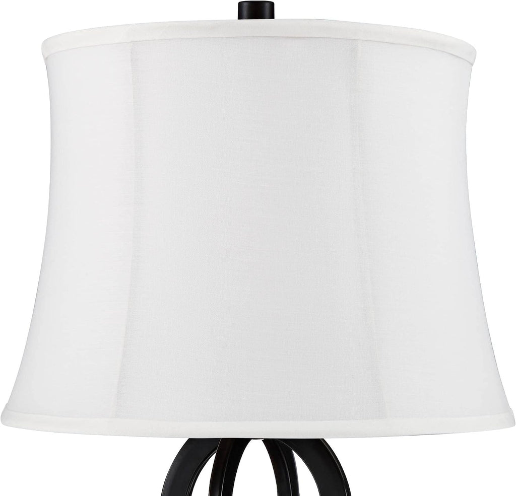 360 Lighting Marcel Industrial Modern Table Lamps 24.25' High Set of 2 with USB Charging Port and Nightlight LED Black Cream Fabric Drum Shade for Living Room Desk Bedroom House Bedside