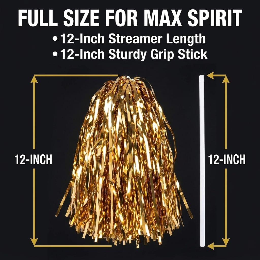 Anderson's Premium Metallic Gold Foil School Spirit Shakers, Cheerleader Pom Poms, Sports Fan, Football, Basketball, Homecoming, Squad, Team, Party, Dance Club, Performance, Celebration Pack of 50
