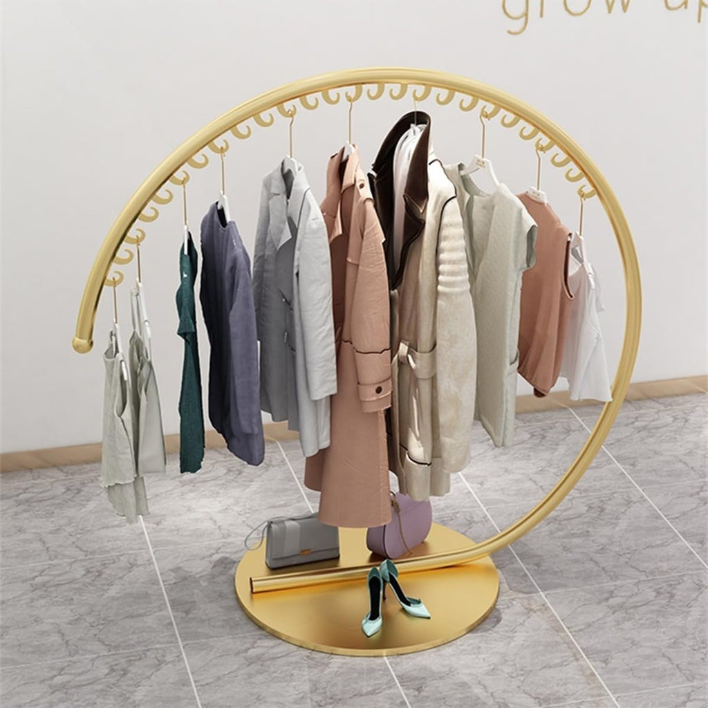 Floor Standing Clothing Rack, Commercial Grade Metal Garment Rack with Stable Base for Hanging Clothes,Gold,155cm（Black-155cm）