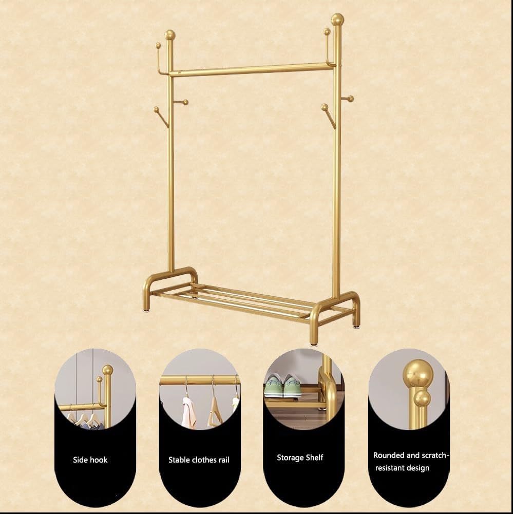 Heavy Duty Clothes Rack for Bedroom, Home and Shop, 150kg Load Bearing, Metal Garment Rack with Shelf for Hanging Clothes(Gold,80x40x165cm)