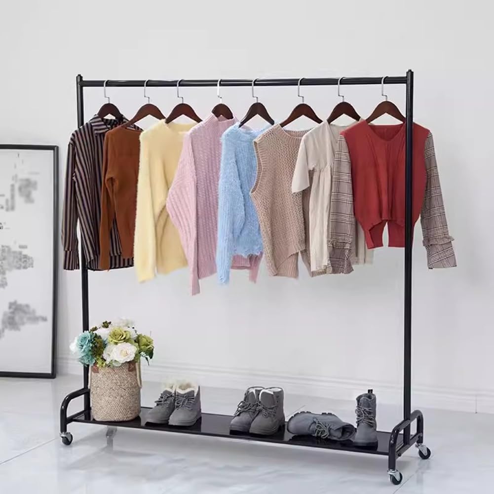 Clothing Rack, Floor Standing Heavy Duty Metal Garment Racks, Clothes Rack Display Stand with Wheels, for Boutique Shops Retail Stores and Home Storage,Black-b-100x40x135cm