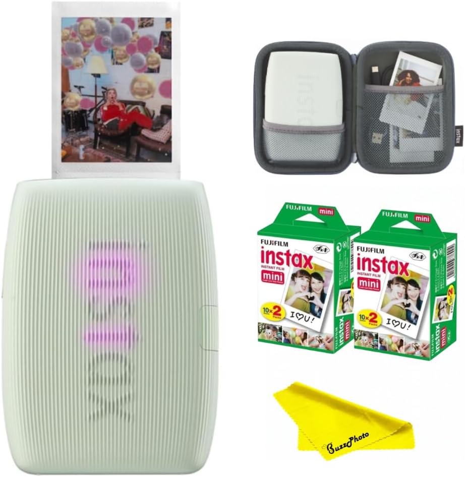 Fujifilm Instax Mini Link 3 Smartphone Printer (Sage Green) w/ 40 Film Sheets + Carrying Case