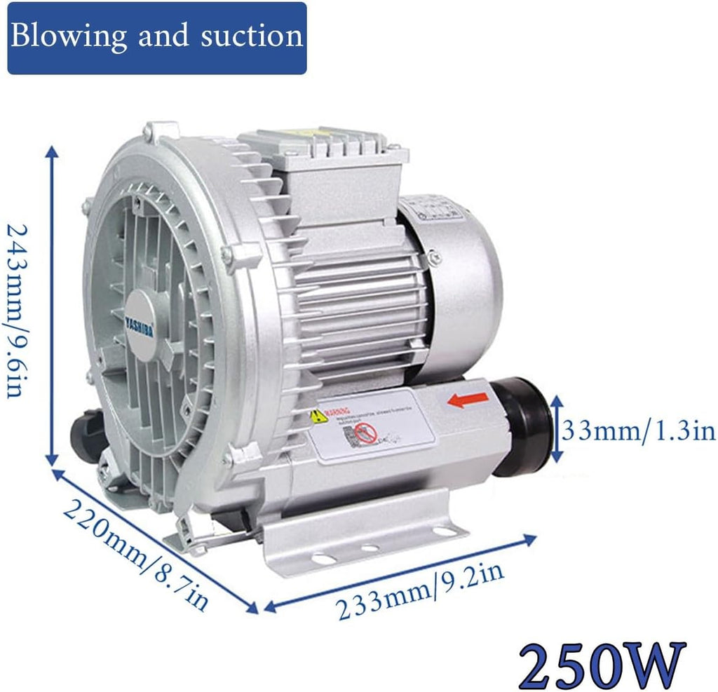 110V Vortex Ring Blower Industrial Regenerative Blower strong centrifugal vortex fan Large Airflow Vacuum Pump 120W 250W 350W 750W for Aquaculture Pond Aeration(250W)