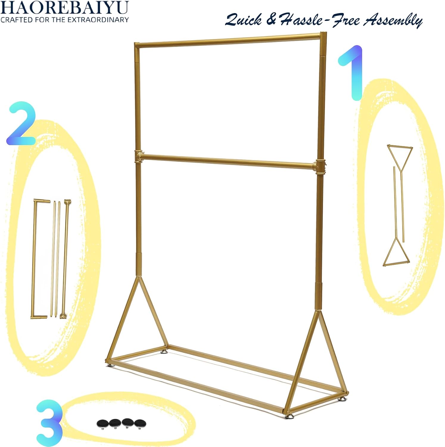 2-Tier Industrial Vintage Gold Clothes Rack, Freestanding Garment Rack with 2 Shelves, Heavy Duty Clothing Display Stand for Living Room, Bedroom, Entryway, Clothing Store (47.2x15.7x62.9 inch)