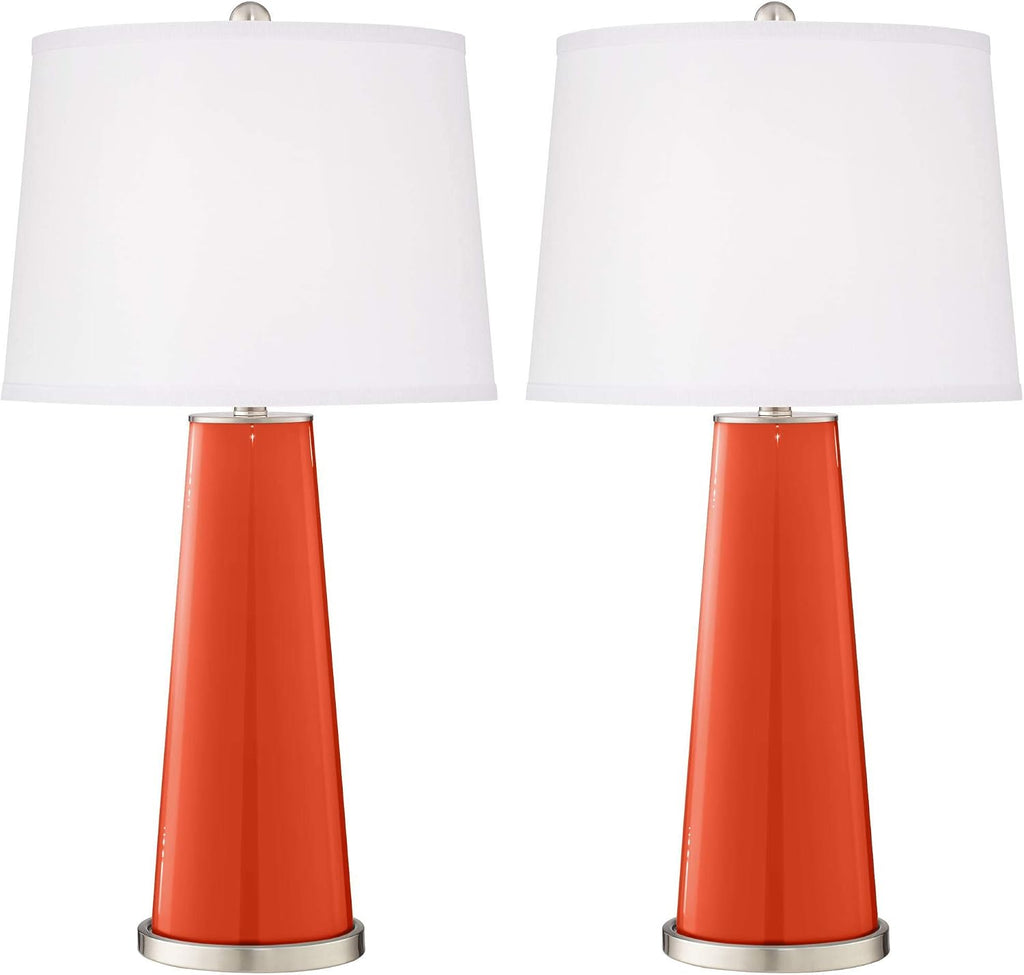 Color + Plus Leo 29 1/2' Tall Modern End Table Lamps Set of 2 Daredevil Orange Finish Glass Fabric White Shade Living Room Bedroom Bedside Nightstand House Office Family Reading Kitchen Entryway