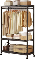 QUQUQ Wardrobe for Bedroom Dorm Rolling Garment Rack Shelving Clothes Coat with Wheels Functional Shelf Storage Organization(Black,160x83x34cm)