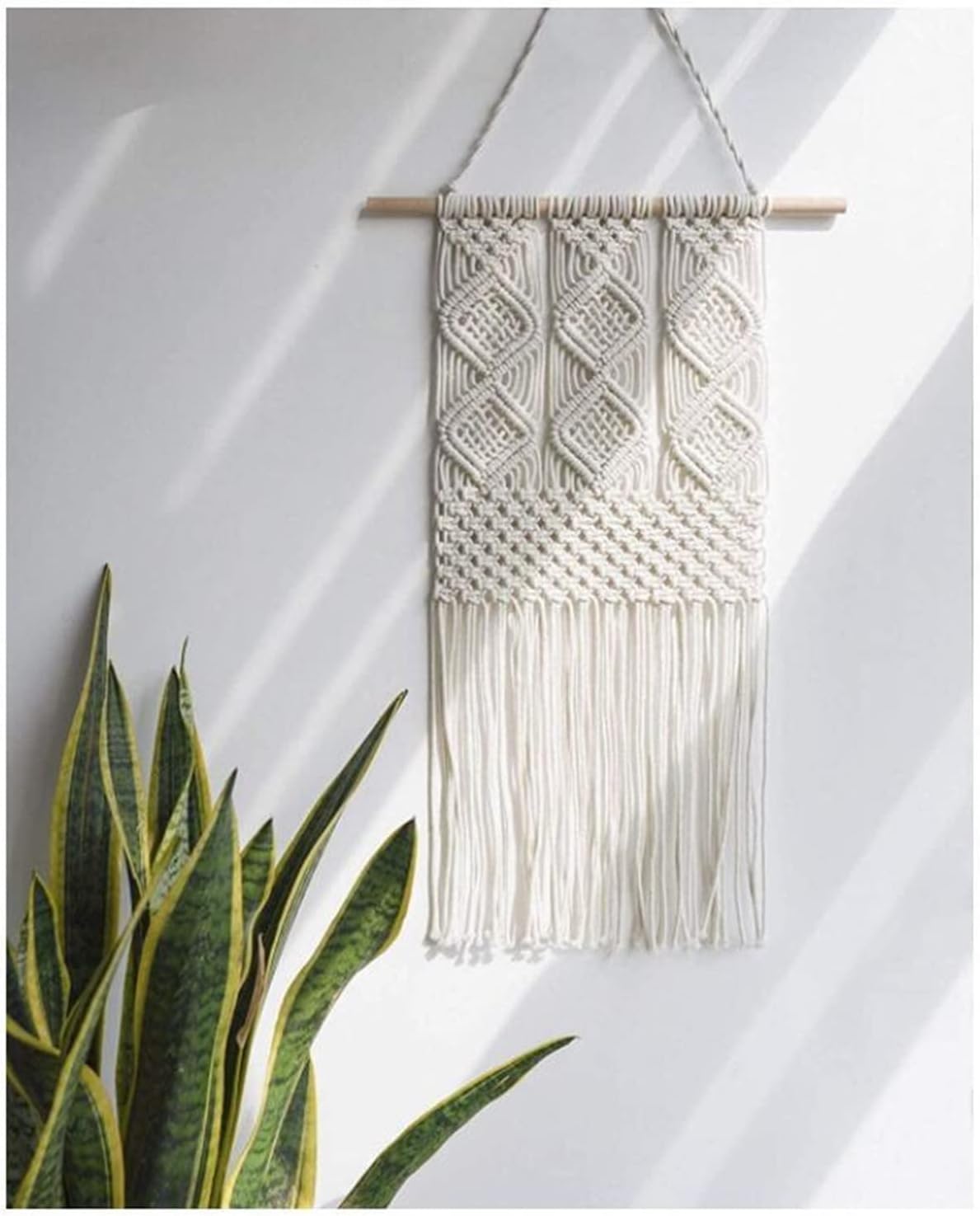 Tapestry Macrame Wall Hanging Tapestry Handmade Cotton Art Apartment Dorm Room Wedding Decoration (Beige 40x70cm)