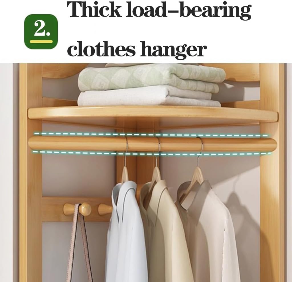 Bamboo Corner Coat Rack Stand - Freestanding Garment Rack with 2 Shelves, Stylish Hall Tree with Hooks for Clothes & Accessories, Space-Saving Storage Solution for Entryway
