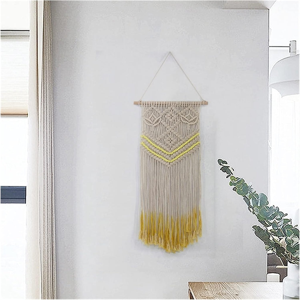 Tapestry Macrame Wall Hanging Woven Tapestry Bohemian Chic Tassels Wall Art for Wedding Backdrop Decoration (Beige Yellow)