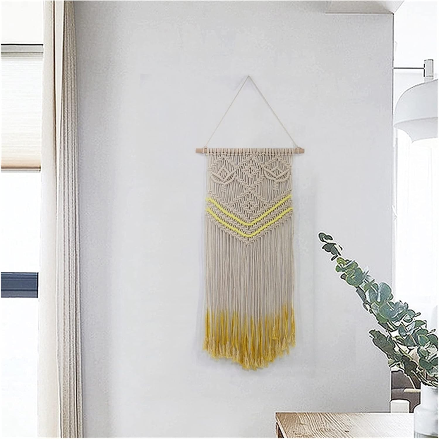 Tapestry Macrame Wall Hanging Woven Tapestry Bohemian Chic Tassels Wall Art for Wedding Backdrop Decoration (Beige Yellow)