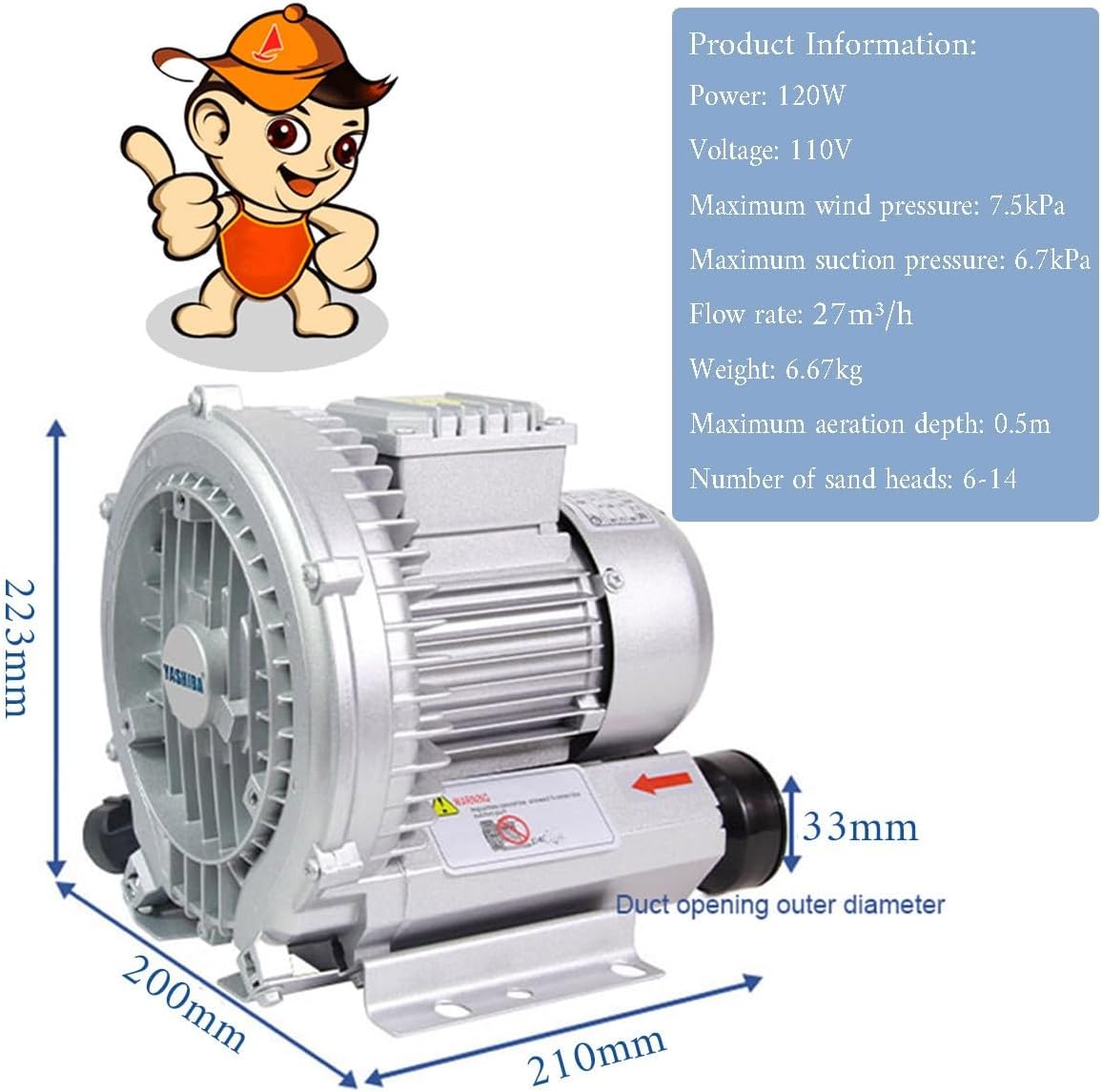 Vortex Ring Blower Regenerative Blower High Pressure strong centrifugal fan Industrial Vacuum Pump Sewage Aeration Vortex Blower 110V 120W 180W 250W 350W 750W(120W)