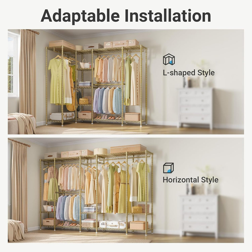 VIPEK V50 Closet Organizer System, Extra Large Heavy Duty Clothes Rack with Adjustable Shelves, Freestanding Modern Wardrobe for Bedroom, Walk-in Closet, Dressing Room, 1300 lbs Capacity, Gold