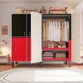 Heavy Duty Portable Closet Wardrobe, Garment Rack with Cover & Hanging Rods, Freestanding Wardrobe with Magnetic Door, Metal Closet Rack for Hanging Clothes (Door Design C, 70.9''/180cm)