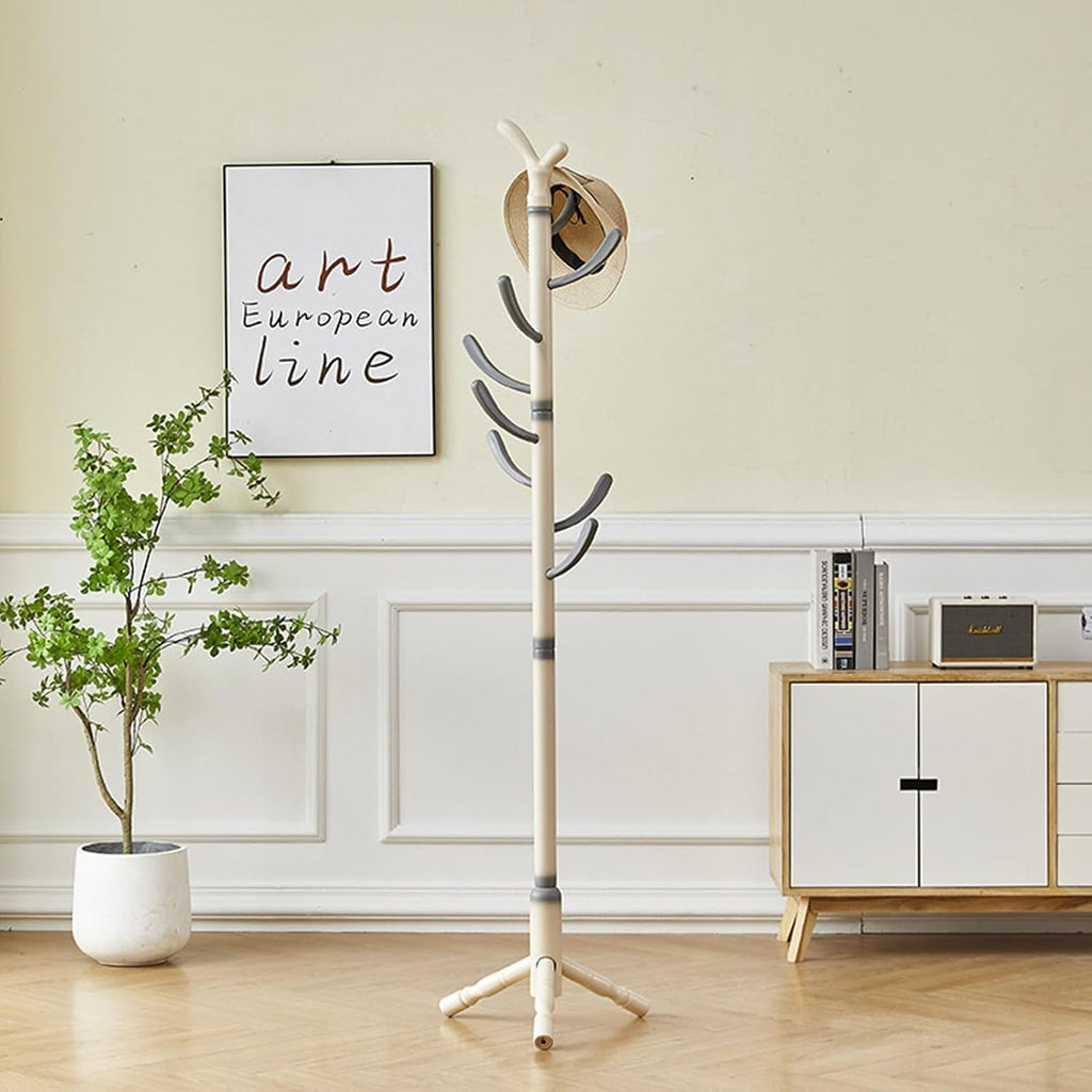 Clothing Rack Stand, Freestanding Coat Hanger, Garment Racks, Wooden Coat Stand, Coat Tree, Coat Rack for Hallway Entryway, Bedroom for Clothes Hats, Bags With Stable Base, Solid Wood(White)