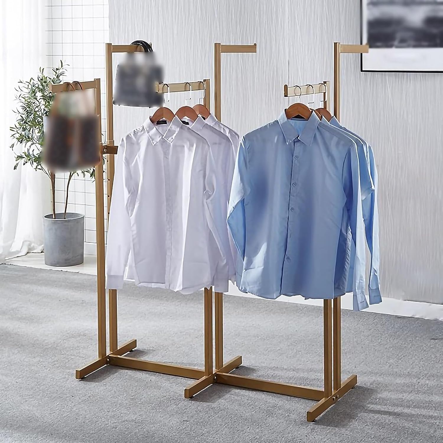 Heavy Duty Garment Rack for Hanging Clothes Rack, Floor Standing Metal Retail Display Stand, Adjustable Clothing Hanger Rod, for Clothing Store, Bedroom(Gold)