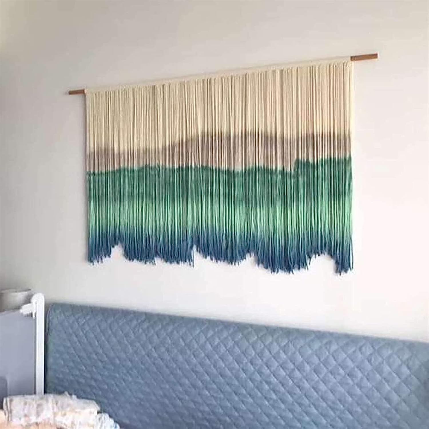 Modern Wall Decor Woven,Wall Hanging Art Tapestry, Macrame Wall Hanging Boho Chic Woven ?Tapestry Bohemian Tassel Art Cotton Rope Woven Large Wall Decor Curtain (Green)