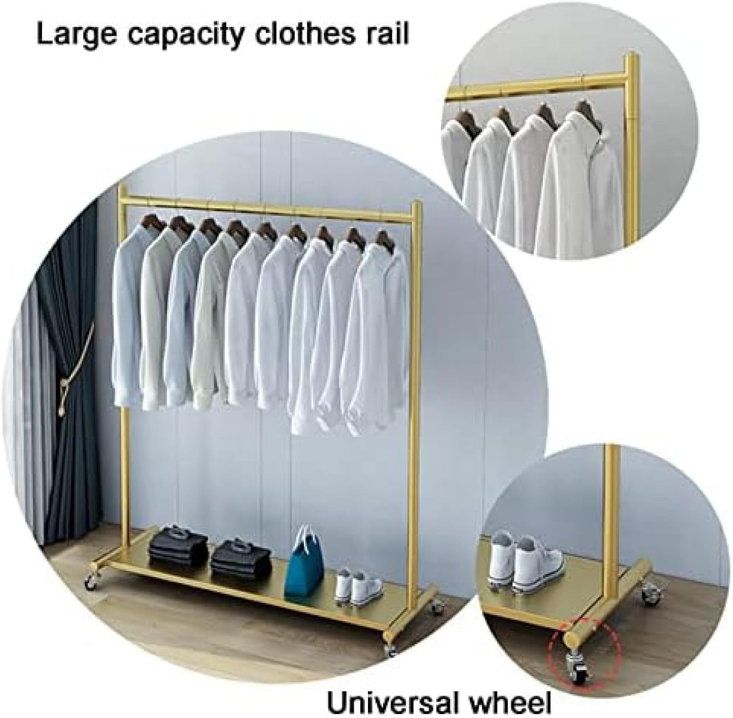 Garment Rack Modern Clothing Rack with Shelves On Wheels Commercial Grade Heavy Duty Metal Clothes Rails Freestanding Coat Rack for Bedrooms and Boutiques,Gold,100X40X165CM,Collector88