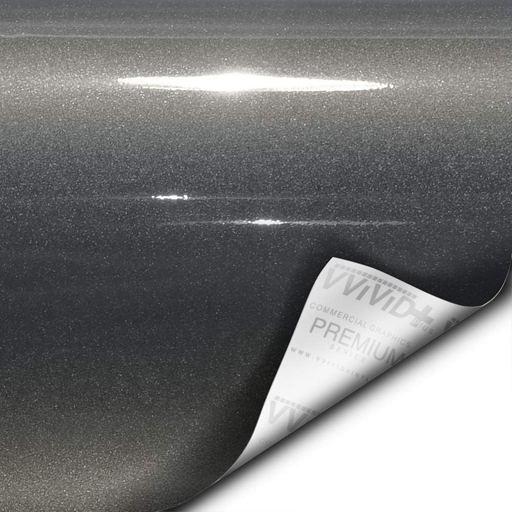 VViViD+ Ultra Gloss Candy Charcoal Grey Vinyl Car Wrap Premium Paint Replacement Film Roll with Nano Air Release Technology, Stretchable Protective Cap Liner, Self Adhesive (25ft x 5ft)