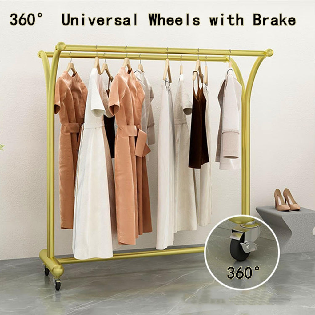 Floor Standing Metal Garment Rack for Hanging Clothes, Large Heavy Retail Display Racks w/Wheels, Commercial Clothing Rack, Merchandise Display Rack, Gold