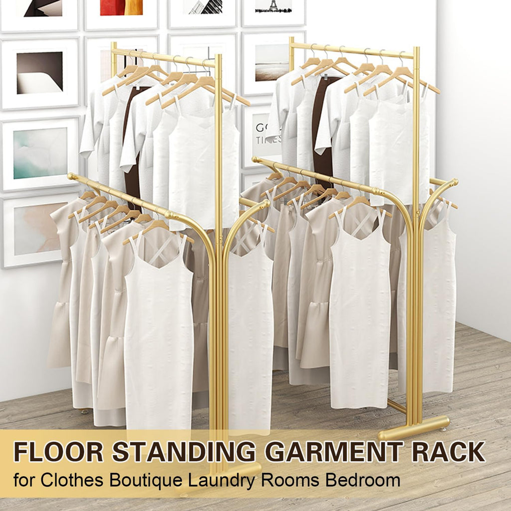 Heavy Duty Metal Garment Rack, Floor Standing Retail Display Racks, Portable Coats Shirt Rack, Commercial Laundry Room Clothing Display Rack for Hanging Clothes,Gold,100CM