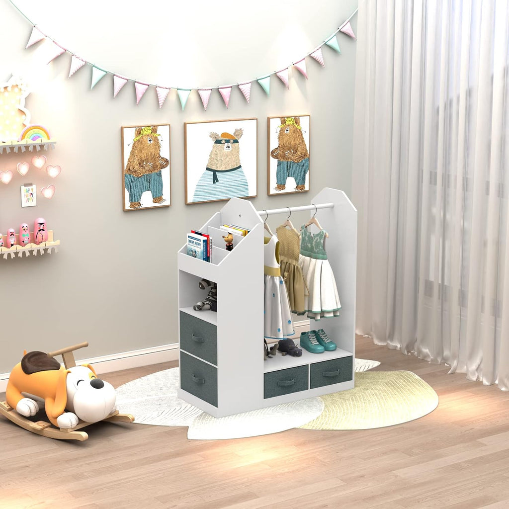 White Clothing Rack with Mirror Small Costume Organizer Storage Dress Up Rack Closet for Baby Clothes, White Dance Costume Garment Rack for Hanging Clothes, Garment Rack for Hanging Clothes Organizer