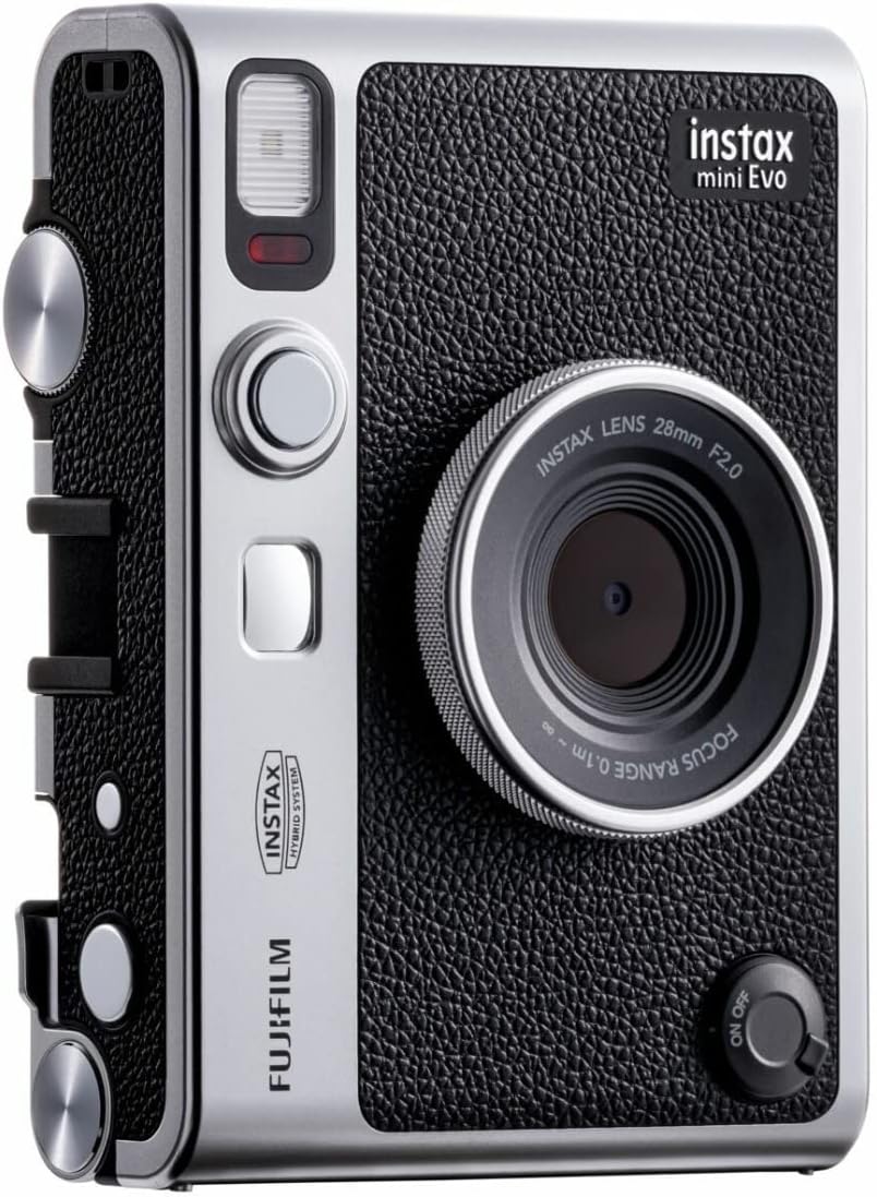 Fujifilm Instax Mini EVO Hybrid Digital/Instant Film Camera with Instax Mini Twin Film Pack (20 Exp) + Photo Box, Frames and Postcard Set Bundle