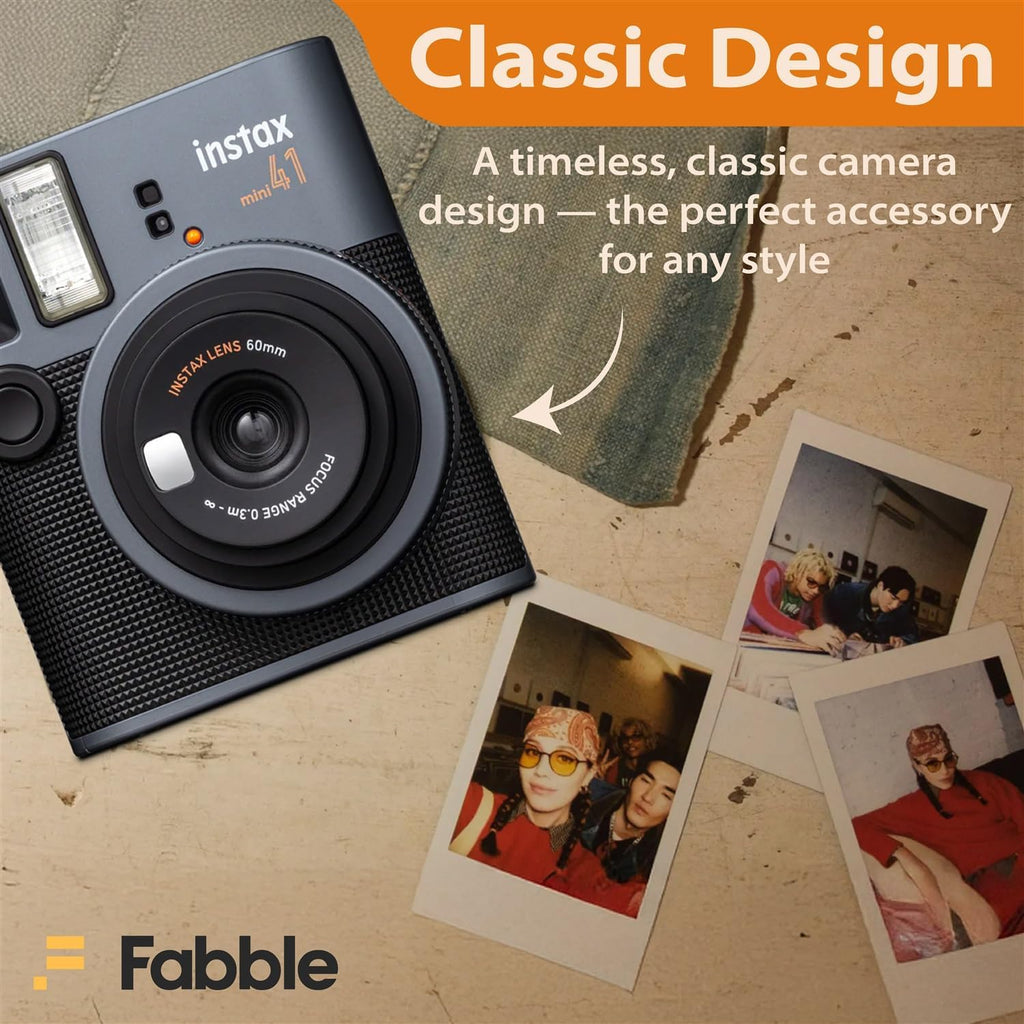 Fujifilm Instax Mini 41 Instant Film Camera Bundle with Groovy Case for Fuji Instax Mini 41, Twin Pack Film (40 Sheets) and Cleaning Cloth – Black (5 Items)