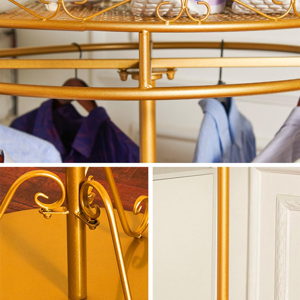 Round Clothing Rack, 360° Rotation Garment Rack for Hanging Clothes, 2-Tier Clothes Rack Dress Up Rack, Metal Clothes Display Racks Retail Clothing Rack, Gold