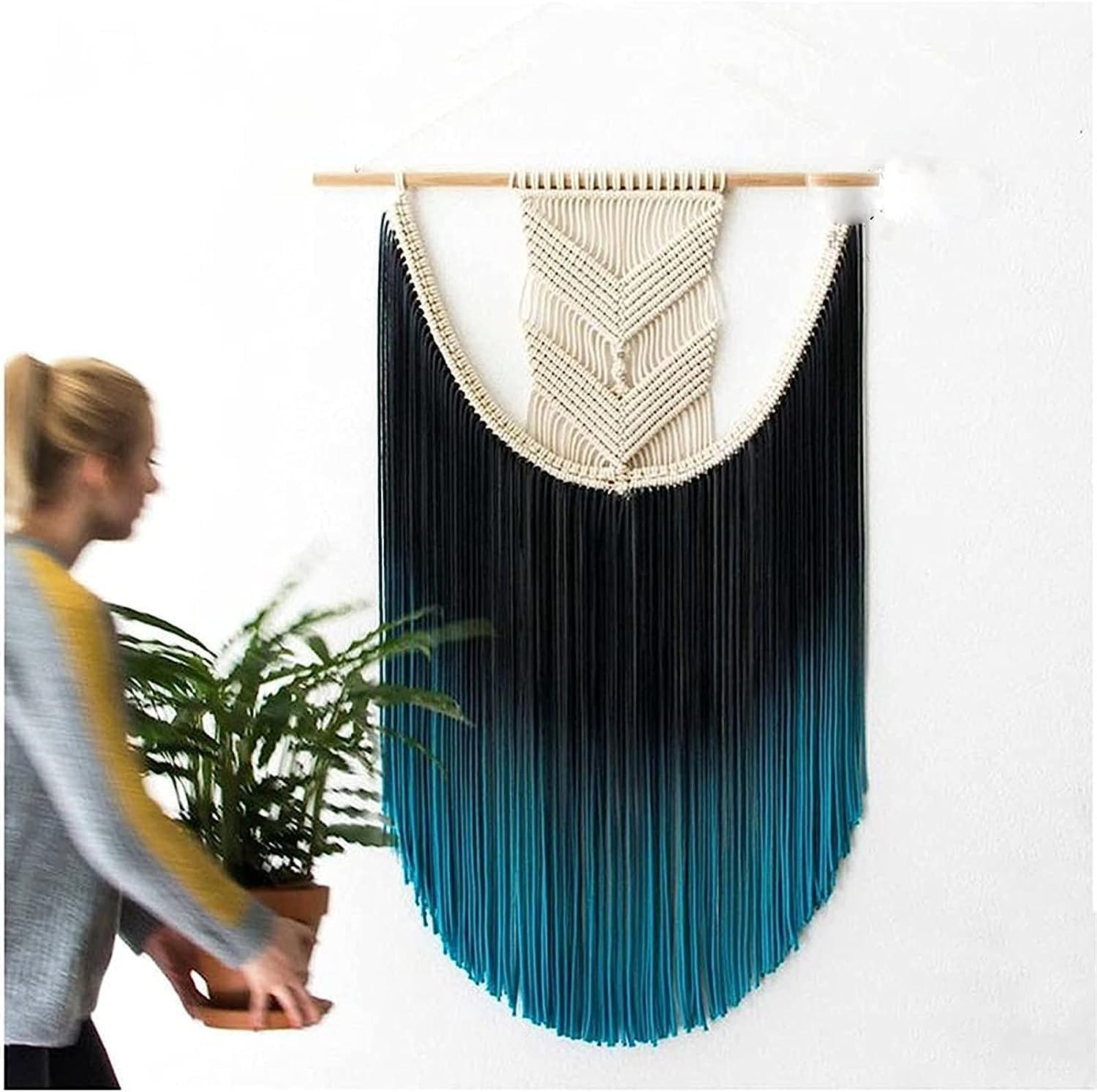 Modern Wall Decor Woven,Wall Hanging Art Tapestry, Macrame Wall Hanging Woven Macrame Tassel Boho Wall Decor for Bedroom Tapestry Handmade Bohemian Wall Art Home Ornament (Peacock Blue)
