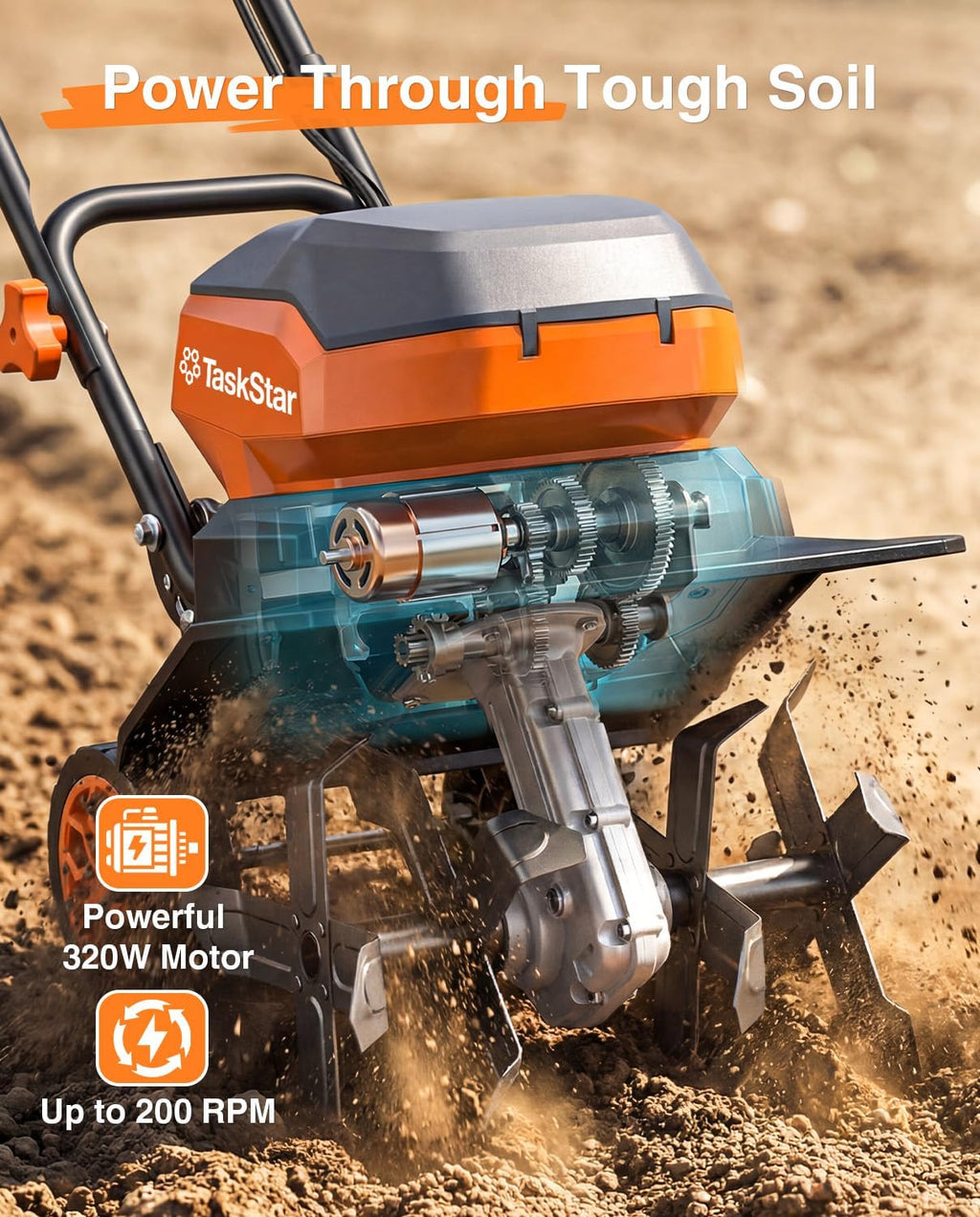 12 Inch Electric Tiller Cultivator, 40V Cordless Tiller for Gardening with 2 * 5.0 Ah Batteries, 8 Inch Depth Rototillers Battery Powered with Adjustable Wheels for Lawn Yard Weeding Soil Cultivation