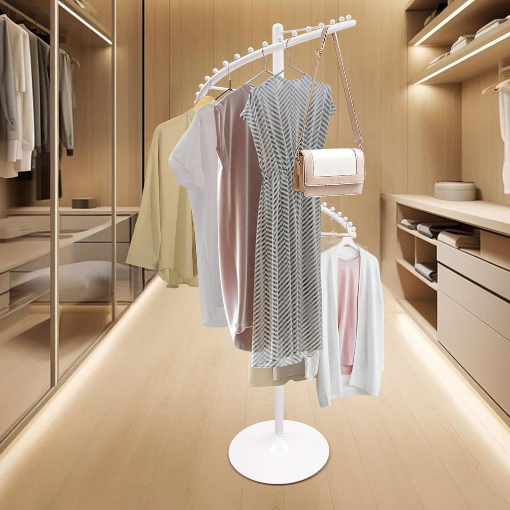 Rotating Clothing Rack 360° Spiral Clothing Rack Floor Standing Spiral Rotating Garment Racks Retail Clothes Display Stand for Bedrooms, Laundry Rooms, Retail Stores (5.91ft, White)