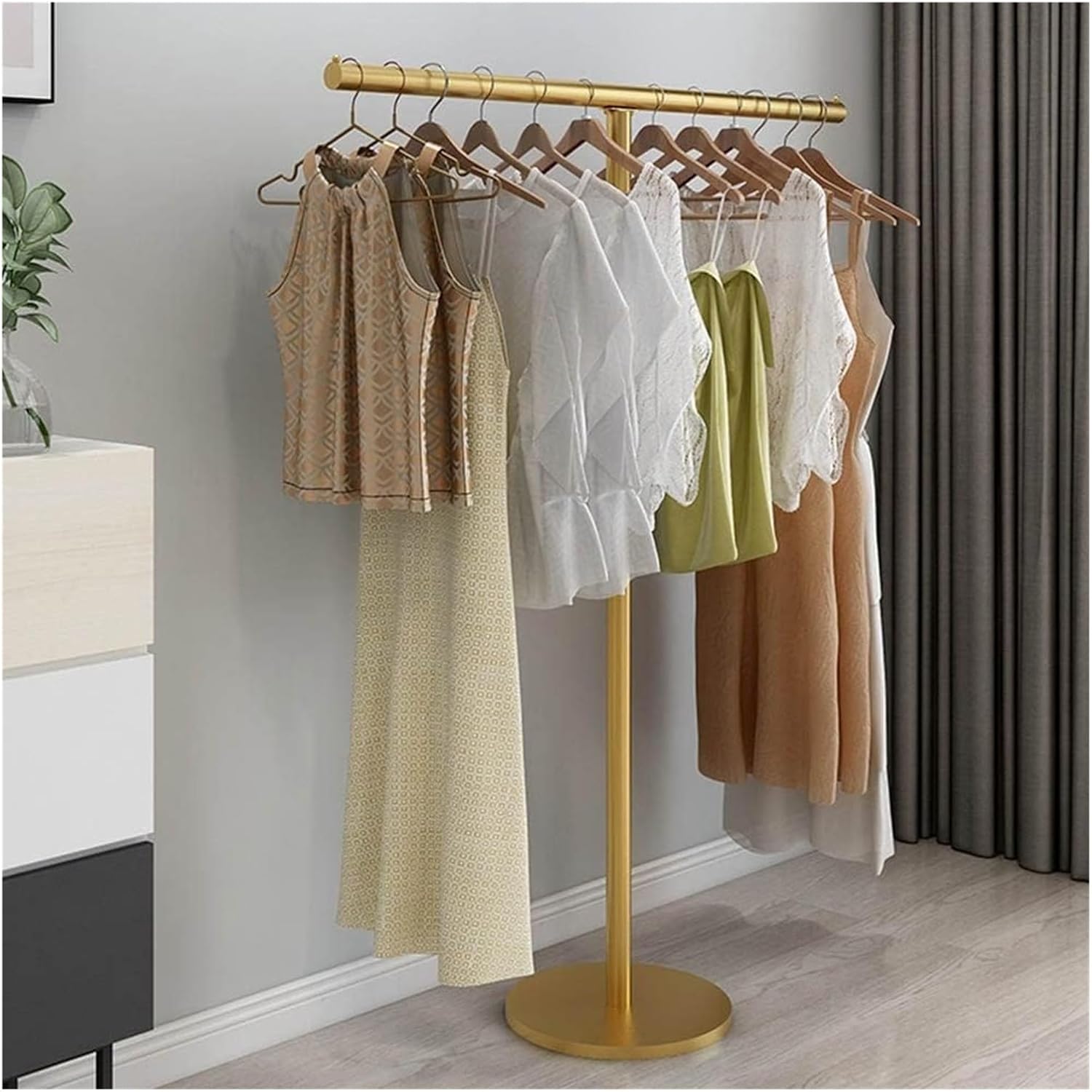Clothes Rail Garment Rack Metal Clothing Rack with Top Shelf, Garment Rack Boutique Rolling Display Rack Closet Organizer for Hanging Clothes, Gold-B-80x130cm
