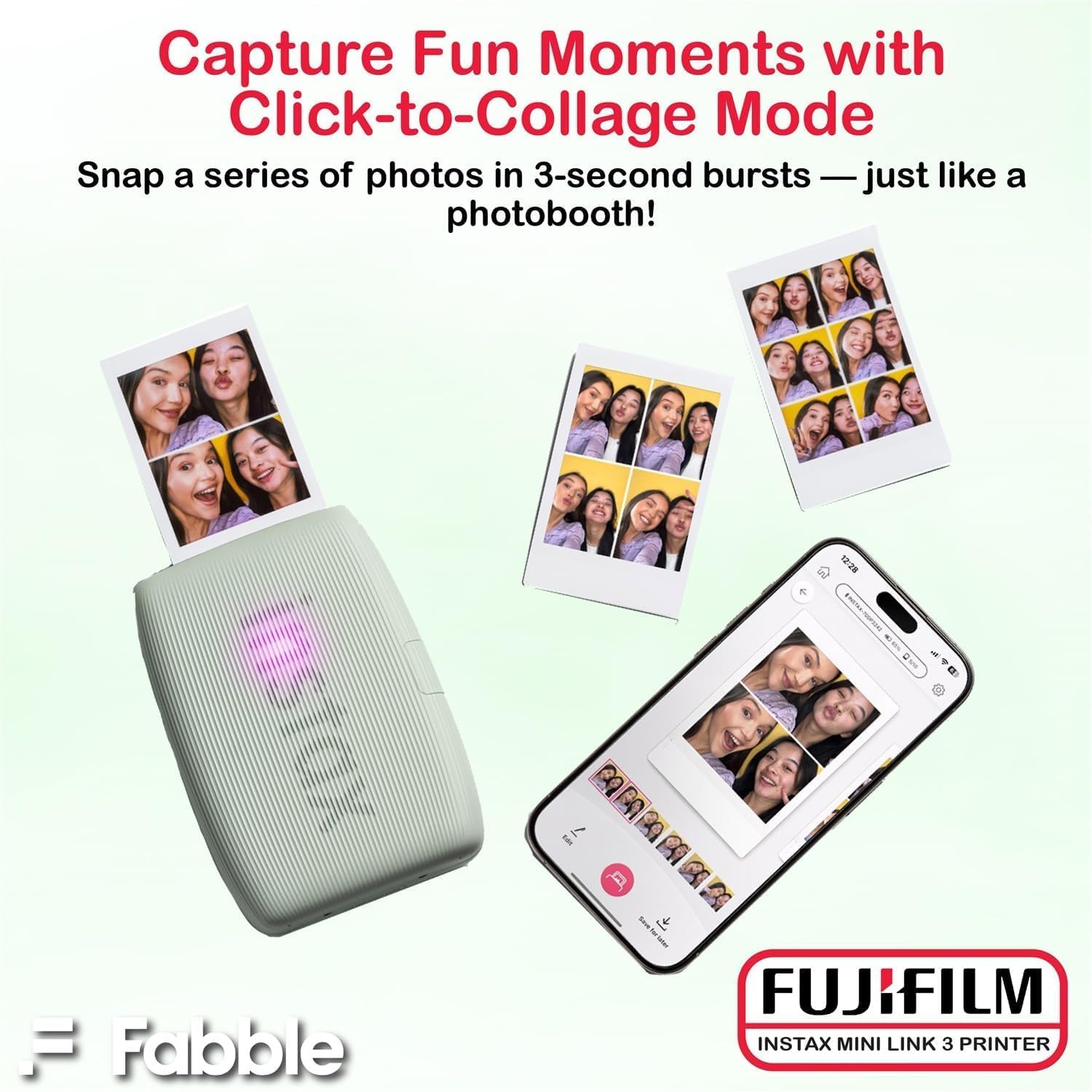 Fujifilm Instax Mini Link 3 Smartphone Printer with Instax Mini Films and Free Bonus Microfiber Cleaning Cloth... (Sage Green, 2 x Twin Pack (40 Sheets))
