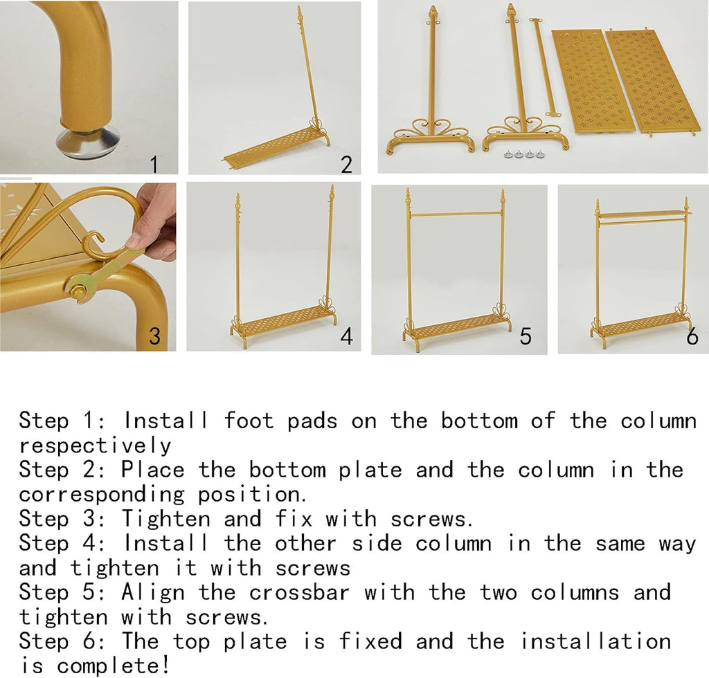 Display Clothing Garment Rack,Drying Clothing Metal Heavy Duty Organizer Storage Shelf Standing Metal Sturdy Hanger with Top Rod and Storage,for Hanging Clothes,Gold,A,100 * 40 * 165Cm