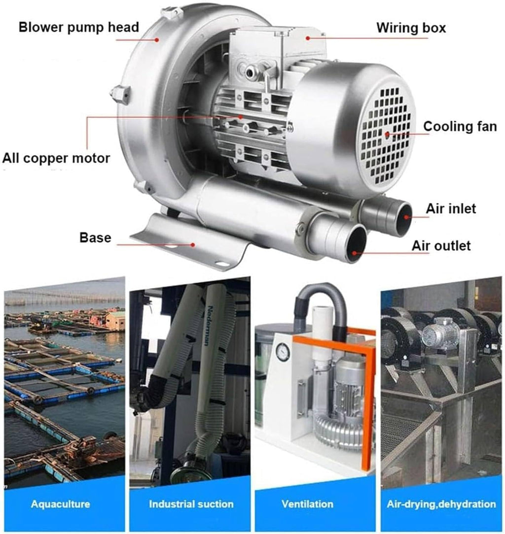 120W-1100W Regenerative Blower, 110V/110V 50Hz Single Phase, High-Pressure Vortex Ring Blower, Industrial Vacuum Pump for Air Blowing Or Suction for Sewage Aeration Aquarium Fish Pond,550W/0.74HP