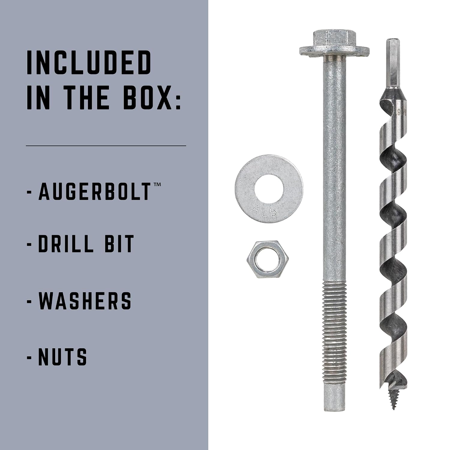 GRK Fasteners AugerBolt™ Through Bolt Fastening System, Galvanized Heavy-Duty Carriage Bolts, Rust & Corrosion Resistance for Post-to-Beam Connections, 24 Bolts with Drill Bit, Hex Nuts, & Washers