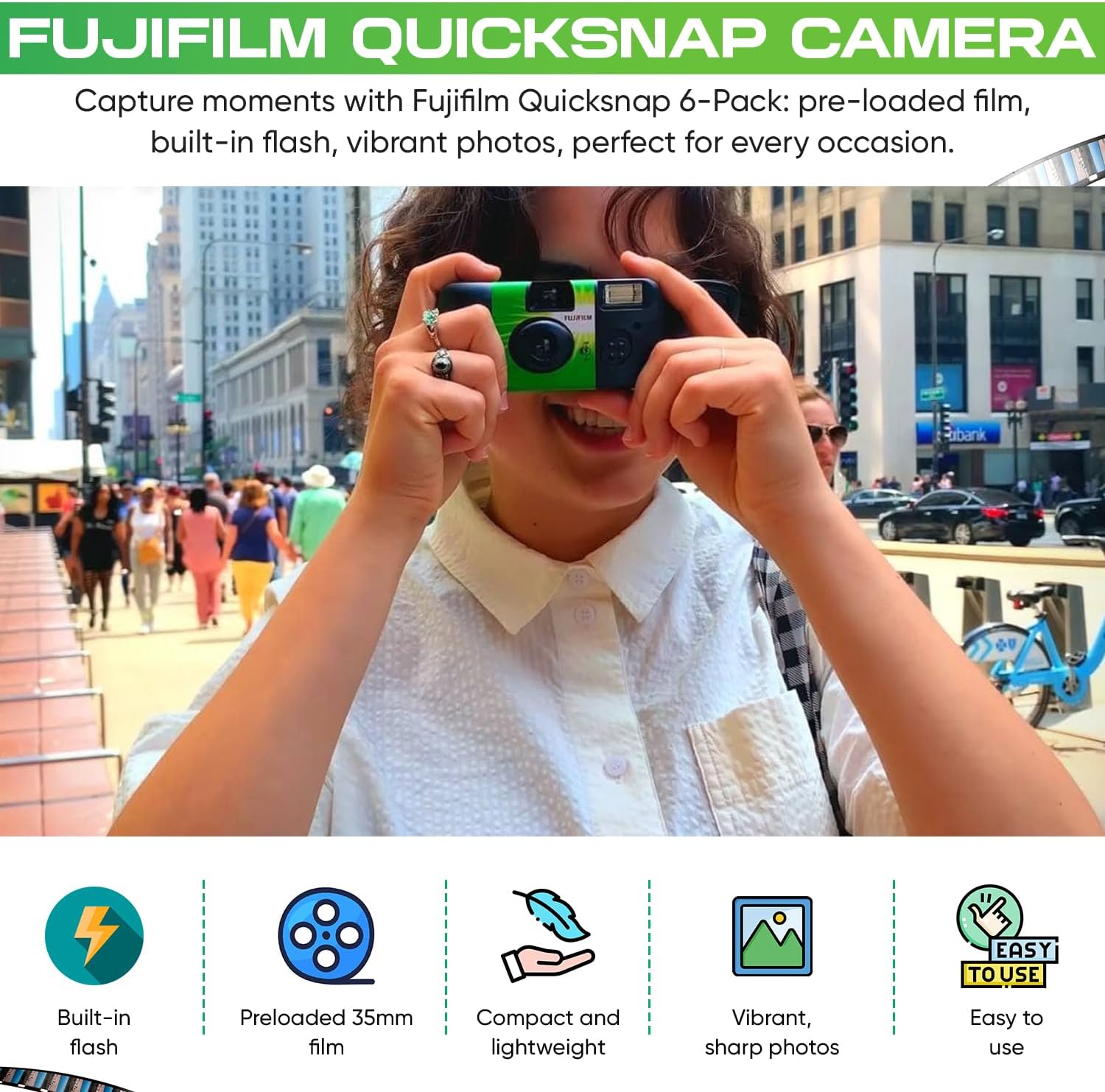 Fujifilm Quicksnap Flash Disposable Camera 400 Iso, 6 Pack, 35mm Camera, 27 Exp, Balveli Coth, Fuji Film Disposable Bulk, 6 Pack of Fuji Disposable Cameras.