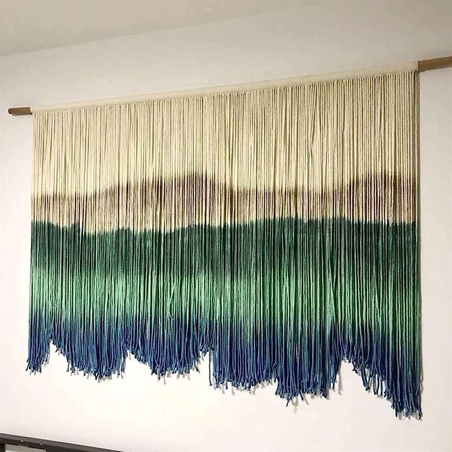 Modern Wall Decor Woven,Wall Hanging Art Tapestry, Macrame Wall Hanging Boho Chic Woven Tapestry Bohemian Tassel Art Cotton Rope Woven Large Wall Decor Curtain, 100x80cm, Green