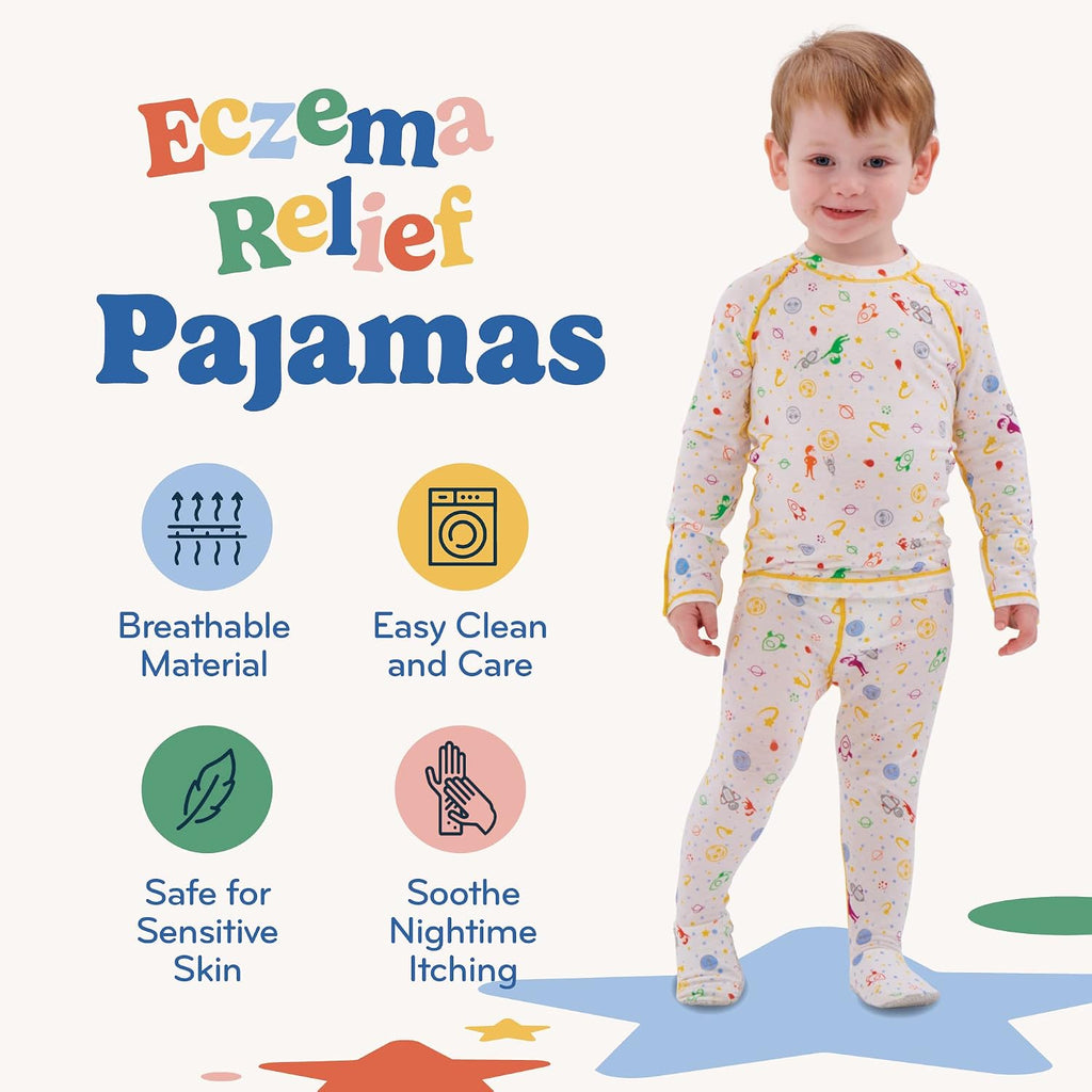Soothems Eczema Footie Pajamas for Kids - PJs Shirt + Bottom - Moderate to Severe Eczema Treatment for Kids - Eczema Clothes & Sleepwear for Wet Wraps - Toddler Pajamas for Girls & Boys (2T)